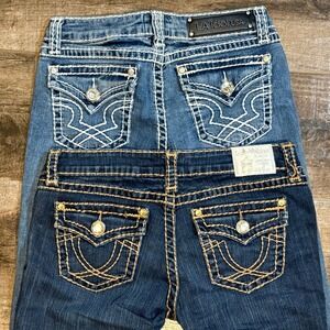 LA Idol Vintage Y2K Contrast Stitch Bling Jean Crop Bundle,Light & Dark Wash,9